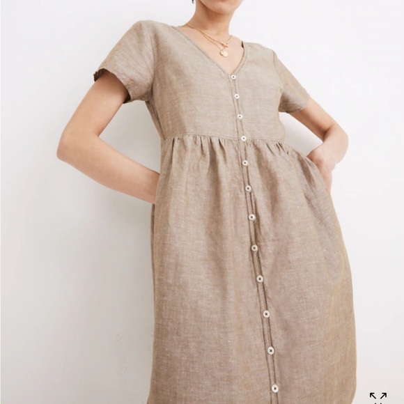 Like new Madewell linen blend ‘Alexandra’ button down v neck mini dress - Picture 2 of 5